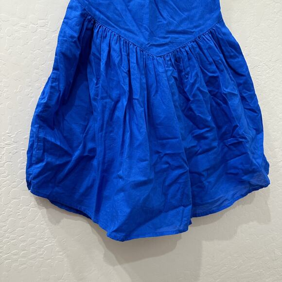 Tea Collection Blue Gold Embroidered Lotus Flowers Button Back Dress - Picture 5 of 9